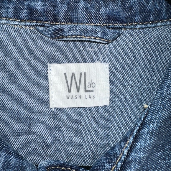 Wash Lab Women's Small Blue Cotton Long Sleeve Denim Maxi Raw Hem Shirtdress - Picture 2 of 12